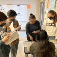 Four undergraduate students and a teacher work together to solve applied mathematics problems related to the heat of their environment.